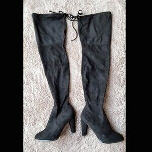 Catherine Malandrino Verda Thigh Hi Boot Over The Knee Size 8.5 Black Faux Suede